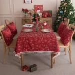 Beautiful Merry Christmas Red Jacquard Christmas Tree Bell Deer Tassel Tablecloth Tea Table Tablecloth Cover Towel