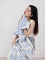 Striped Geometric Rhombuses Cotton Towels Soft Absorbent Face Towel Combed Long Staple Kids Hands Towel Adult Bath Household