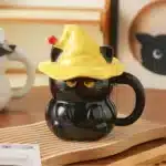 450ml Dreamy Ghost Cat Ceramic Mug with Lid – Cartoon Anime Style Couples' Cup/Holiday Gift, Unisex Cute Drinkware – styled