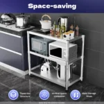 Goldoma stainless steel prep table with 3 tiers in a modern kitchen