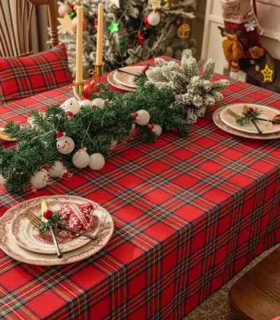 Plaid Tablecloth Christmas Red Green Rectangle Party Table Cloth Vintage Dining Table Cover for Home Living Room Xmas