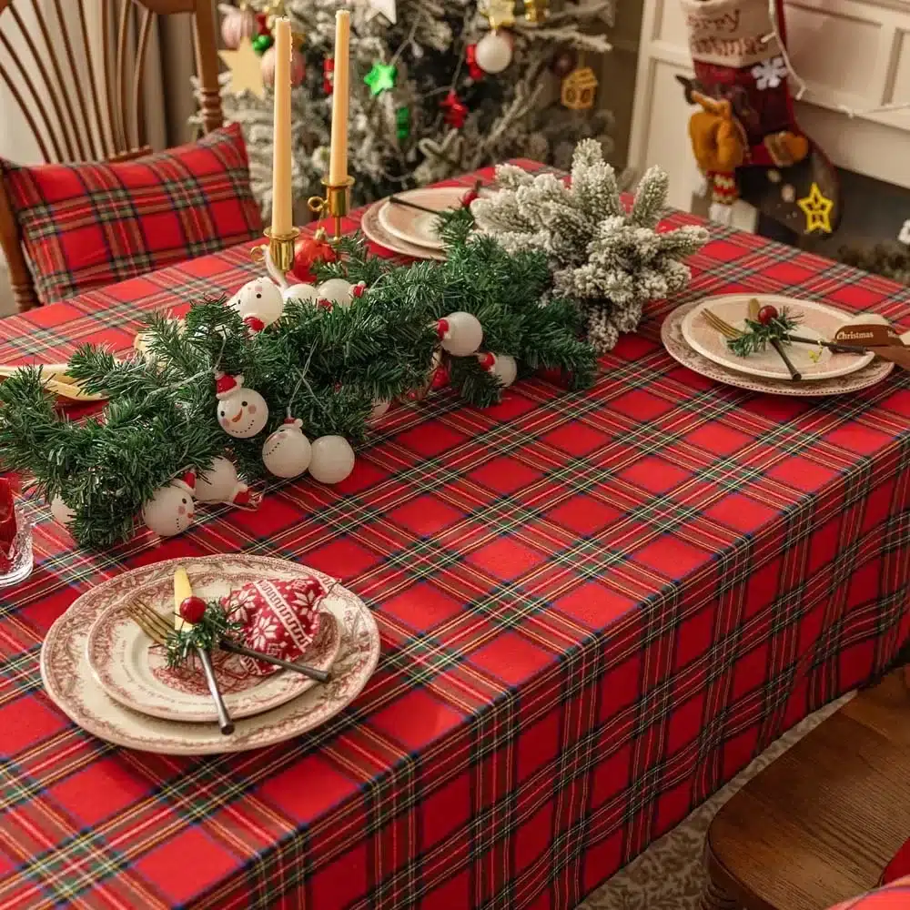 Plaid Tablecloth Christmas Red Green Rectangle Party Table Cloth Vintage Dining Table Cover for Home Living Room Xmas