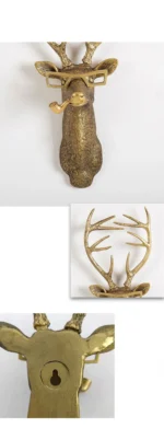 Wall Decoration Resin Imitation Copper Animal Deer Head Wall Storage Hook Wall Hanging Indoor Fireplace Office Decor
