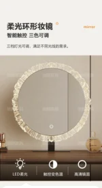 Modern white dressing table with LED mirror and storage drawers