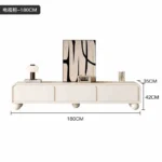 Nordic wood TV stand with drawers in a modern living room corner, featuring clean lines and ample storage