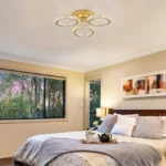 Luxury gold crystal chandelier LED ceiling light in modern living room