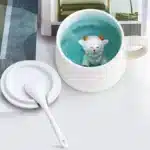 Creative Ceramic Coffee Mug with Lid and Spoon Cute Cartoon Three-dimensional Kawaii Animal Milk Cup Couple Gift Water Cup