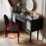 Goldoma compact vanity desk with drawer storage and mirror in a corner bedroom setting