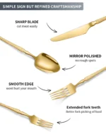 Goldoma stainless steel cutlery set with hammer pattern handles on a wooden table