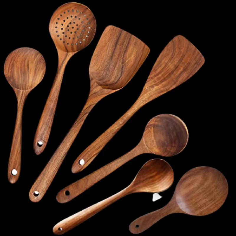 Cooking Tool Sets, Wooden Kitchen Spoons Toolset Wooden Cooking Utensils Spatula, Soup Ladle, Rice Scoop