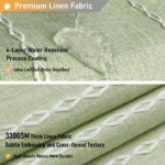 Green Farmhouse Shower Curtain Linen Striped Heavy Duty Fabric Shower Curtain Set with Tassel Bohemian Country Thick Curtain