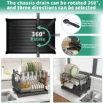 Goldoma 2-tier dish drying rack with swivel rotating on countertop