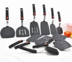 Goldoma high heat resistant spatula in use on a non-stick frying pan