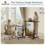 JHK 31.5IN Adjustable Height Mobile Standing Computer Desk with Locking Wheels Metal Frame Portable Workstation for Walking