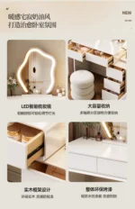 Modern White Wood Dresser with Mirror and Stool – styled in a modern Vanities setting