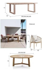 French retro oval dining table with natural wood top and teak base in a dining room setting