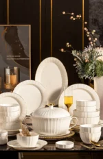 Relief Sculpture Gold Inlay Ceramic Rice Bowl Dishes Beef Steak Plate Fish Plate Premium Ceramic Tableware 1pcs - Image 17
