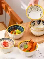 Nordic Style Ceramic Rice Bowl Underglaze Japanese Breakfast Bowl High Aesthetic Value round Shape Dinnerware Set – styled