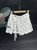 Ele Water-Soluble Lace Apron Skirt Multi-Layered Wear Ladies High Waist A-Line Skirt Slimming Butt Covering Design – top view