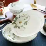 Bone China Plate Set for Household, Ceramic Dinner, Vegetable Dishes, Round Deep Plate, European Pastoral Tableware, 8 inch