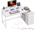 EnHomee 40" L-Shaped Computer Desk with Monitor Stand & 3 Drawers Gaming Desk with Power Outlet and LED Lights for