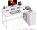 EnHomee 40" L-Shaped Computer Desk with Monitor Stand & 3 Drawers Gaming Desk with Power Outlet and LED Lights for