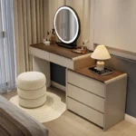 Classic Nordic vanity table with mirror and stool for makeup storage - modern luxury bedroom furniture