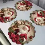 4PCS Round Christmas Placemat Cartoon Santa Claus Wreath Snowflake Xmas Placemat Merry Christmas Decor 2025 Happy New Year
