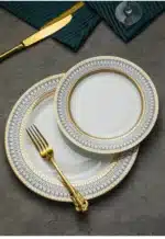 Creative Round Plaid Western Dinner Plate Exquisite Bone China Cooking Plate Modern Hotel Restaurant Tableware Kitchen