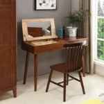 Solid wood dresser with mirror – makeup table with drawer in walnut finish, bedroom storage furniture from Goldoma