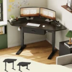 32" Electric Corner Height Adjustable Desk with Drawer, Small Gaming & Office Workstation, Rustic Brown, Customized – in