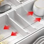 Kitchen drawer organizer with compartments for cutlery and utensils