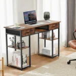 JHK 48 Inch Computer Gaming Desk with Fabric Drawers Storage Shelves Metal Frame Adjustable Feet Table For Bedroom Home