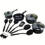 13-Piece Nonstick Cookware Set Black - Induction Compatible Pot Pan Set with Frying Pan & Utensils for Kitchen &