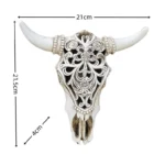 Creative 3D Longhorn Cow Skull Head Ornament Wall Hanging Resin Animal Statue Crafts Home Office Decor Retro Bull Skull