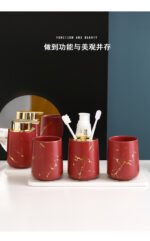 Matte Gold Ceramics Bathroom Set Decor Soap Dispenser Toothbrush Holder cup Soap Dish tray Mouthwash Cup bathroom Washing Set