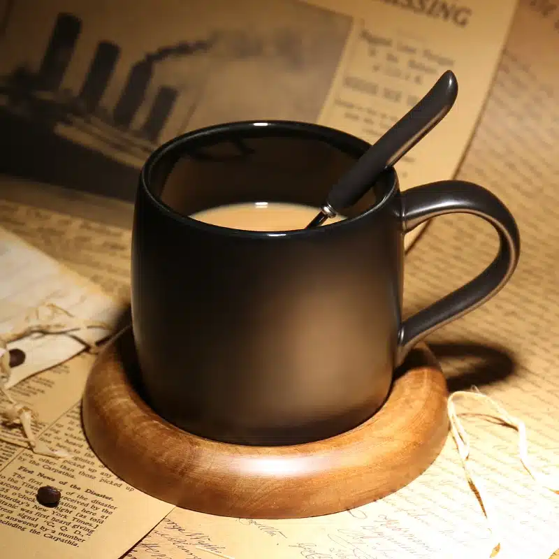 Nordic coffee shop frosted mug with spoon Tray Black coffee cup with wooden base Mark Drinkware mug Nordic coffee shop frosted mug with spoon Tray Black coffee cup with wooden base Mark Drinkware mug Creative ceramic water