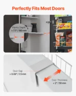 Over the door pantry organizer with 10 tiers holding spices and cans on a white door
