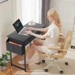 JHK Modern Office Computer Desk 32 Inch with Fabric Storage Drawers Space Side Bag Metal Frame Adjustable Feet For Home PC