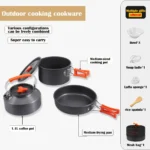 Camping Cookware Mess Kit, Non-Stick Lightweight Pots Set Portable Outdoor, For Backpacking Hiking Outdoor Cooking and Picnic - Image 3