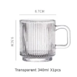 Japanese-style vertical stripes bamboo lid drinking glass with handle on wooden table
