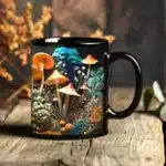 1pc magic mushroom forest Ceramic coffee Mug office milk cup 11oz black tea mug – in a cozy room setting