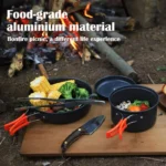 Camping Cookware Mess Kit, Non-Stick Lightweight Pots Set Portable Outdoor, For Backpacking Hiking Outdoor Cooking and Picnic - Image 5