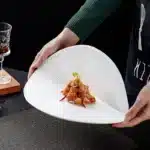 European White Striped Ceramic Dinner Plate Hotel Tableware Irregular Shaped China Plate Dessert Cooking Dishes Kitchen