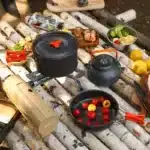 Aluminum Outdoor Camping Cookware Set, With Mesh Bag Folding Cookset Camping Kitchen Cooking Teapot and Pans Equipment – top