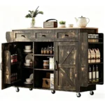 52-inch rolling kitchen island with storage in black and gold, featuring drop leaf and spice rack