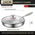 Uncoated 22-32cm frying pan, metal stainless steel frying pan, steak frying pan – close-up detail