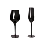 2Pcs glass household, multi-purpose black crystal glass, tall red wine glass, champagne glass, glass wine glass – top view