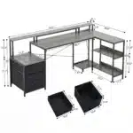 JHK 75IN L-Shaped Computer Desk with Power Outlet and LED Strip 2 Drawers For Study Office Gaming Wood Table Modern Work