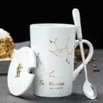 12 Constellations 420 Ml Ceramic Mugs Creative Mugs With Spoon Lid Black Mug New Bone China Coffee Cup Drinkware Couples